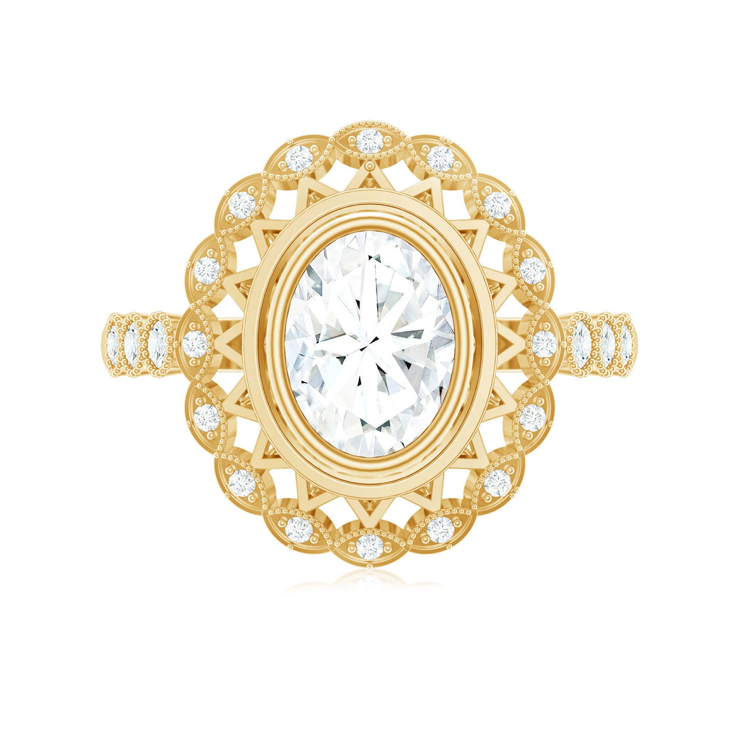 Vintage Style Oval Lab Grown Diamond Statement Engagement Ring