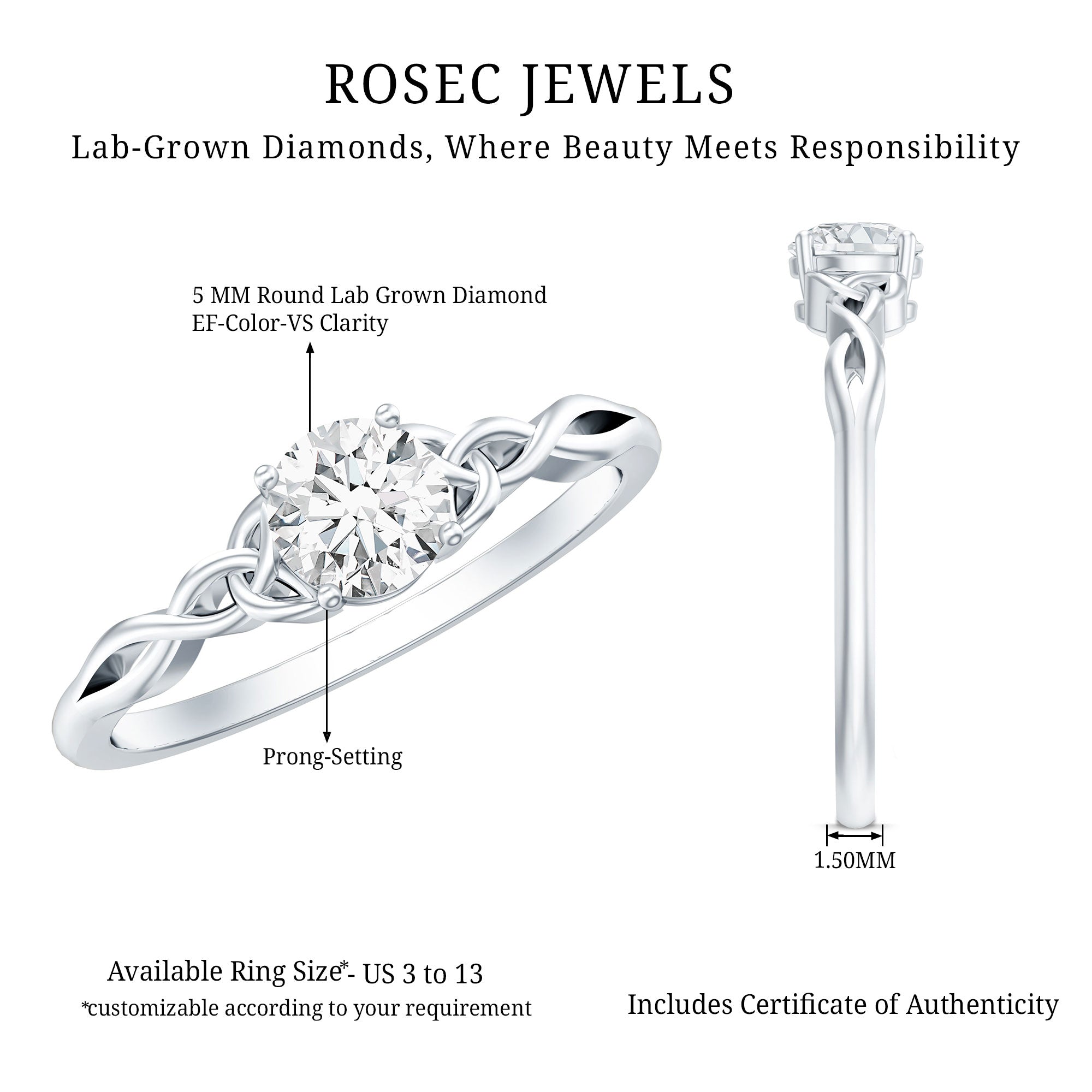 Solitaire Lab Grown Diamond Celtic Knot Promise Ring
