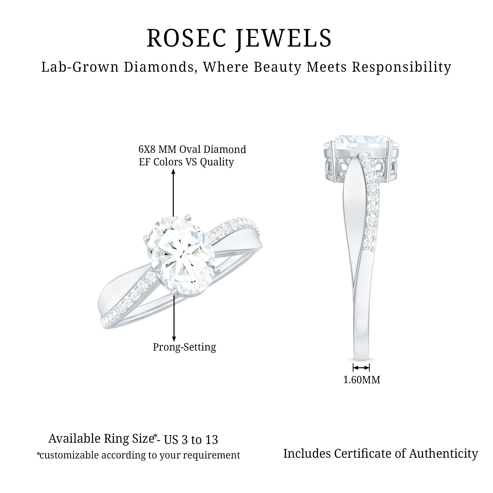 Classic Oval Shape Lab Grown Diamond Solitaire Engagement Ring