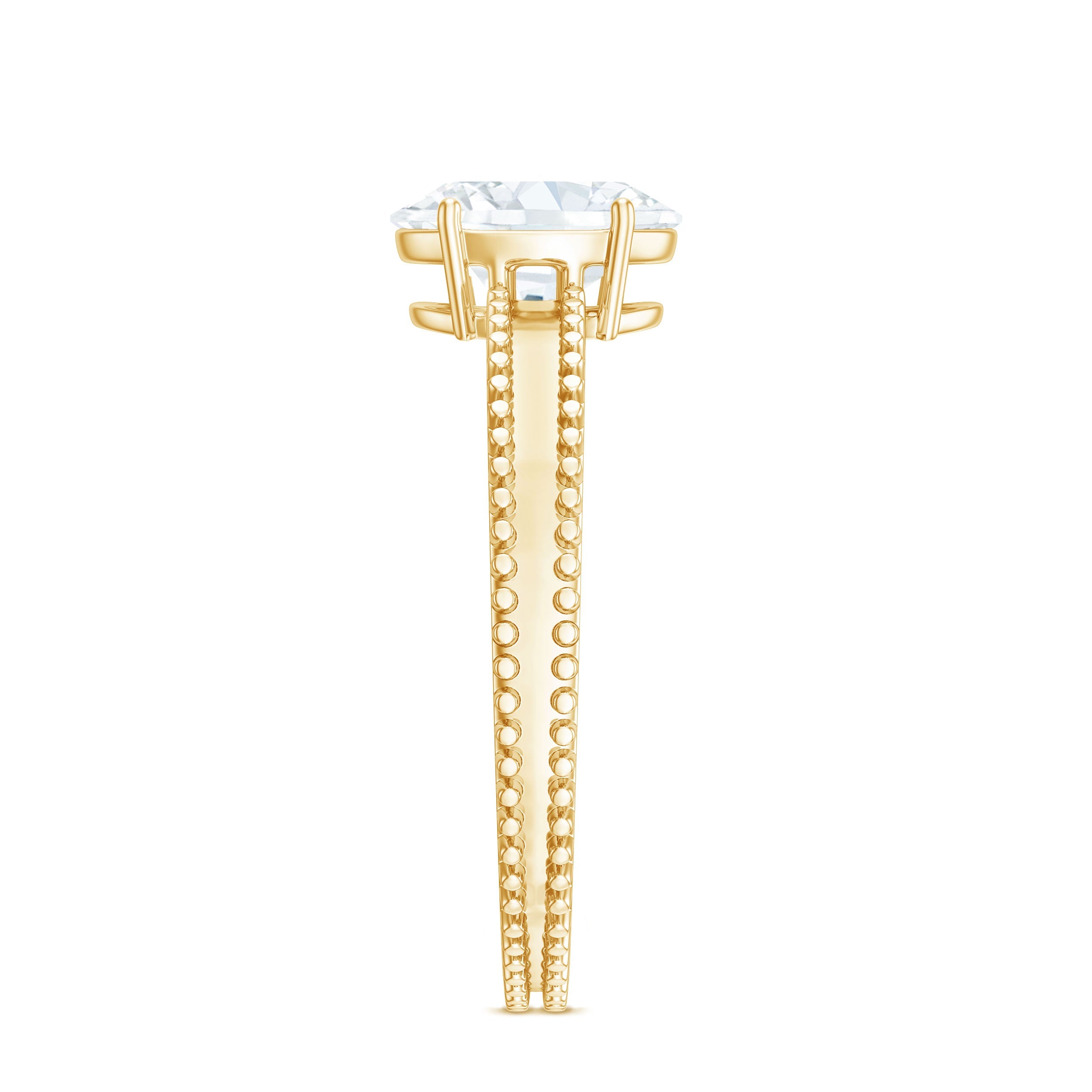 Oval Shaped Lab Grown Diamond Solitaire Ring with Beaded Detailing