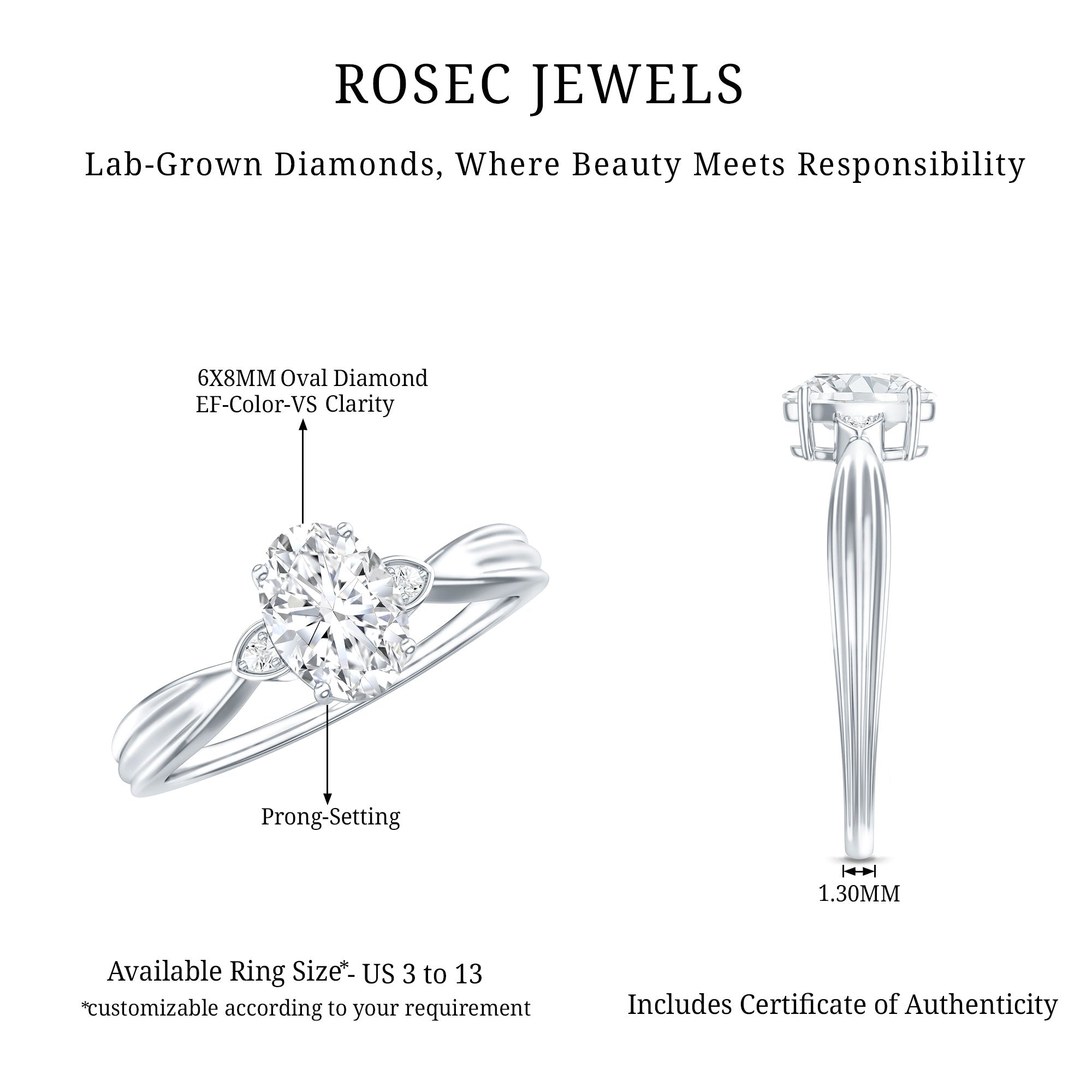 Oval Lab Grown Diamond Simple Solitaire Ring