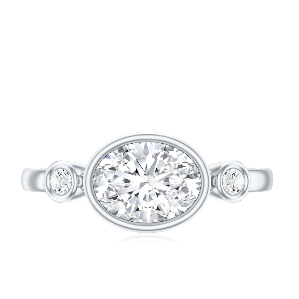 Bezel Set Oval Lab Grown Diamond East West Engagement Ring