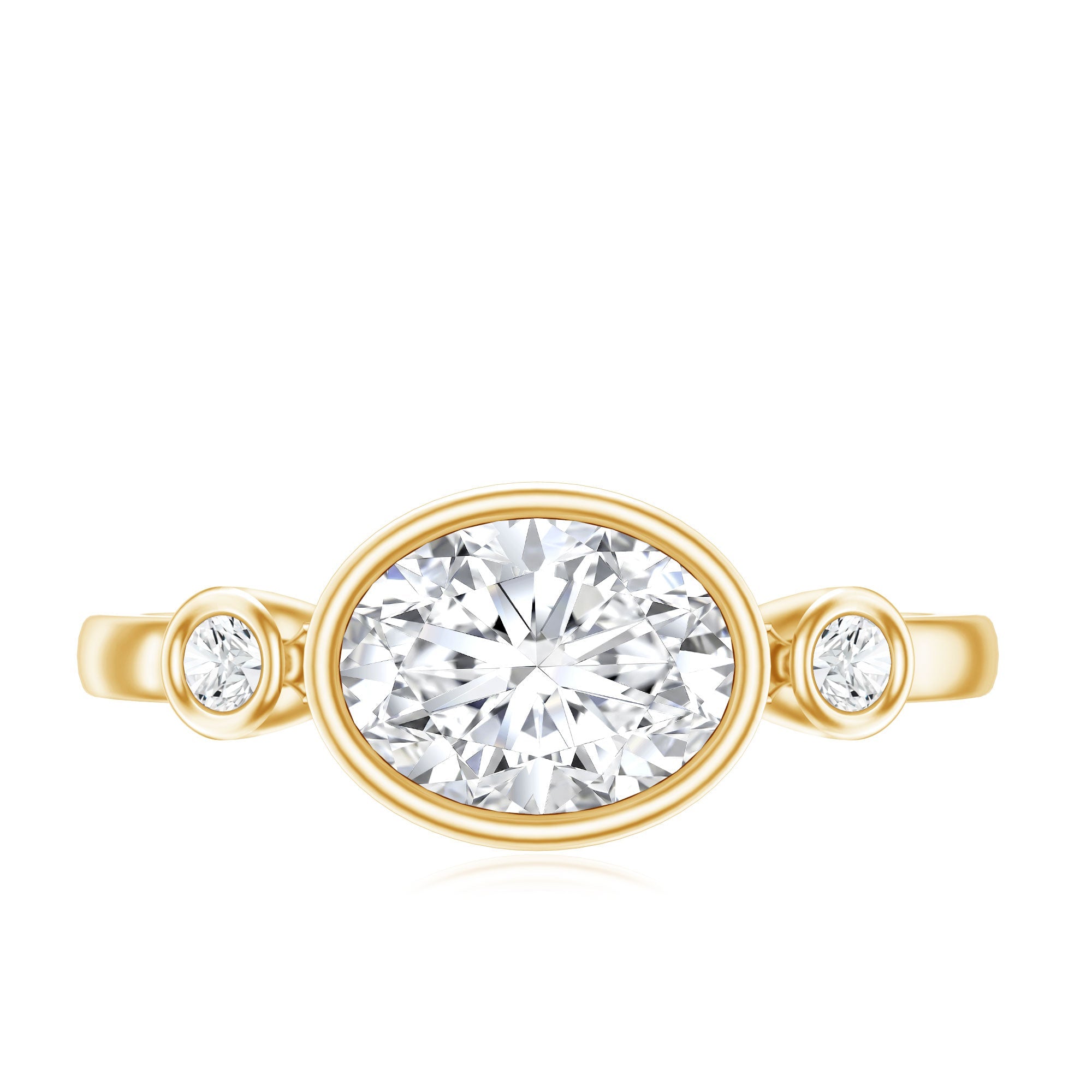 Bezel Set Oval Lab Grown Diamond East West Engagement Ring