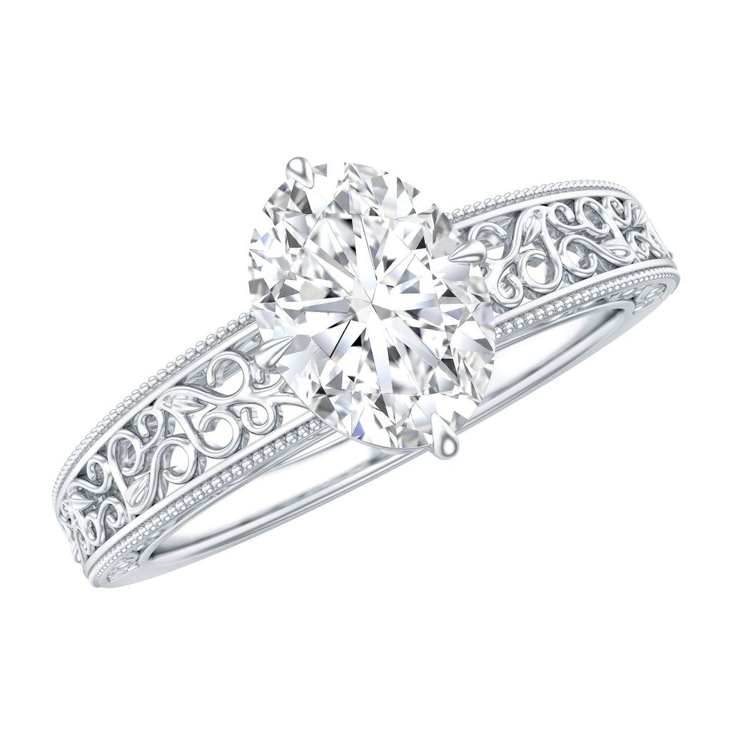 Oval Shape 6X8MM Lab Grown Diamond Filigree Engagement Ring