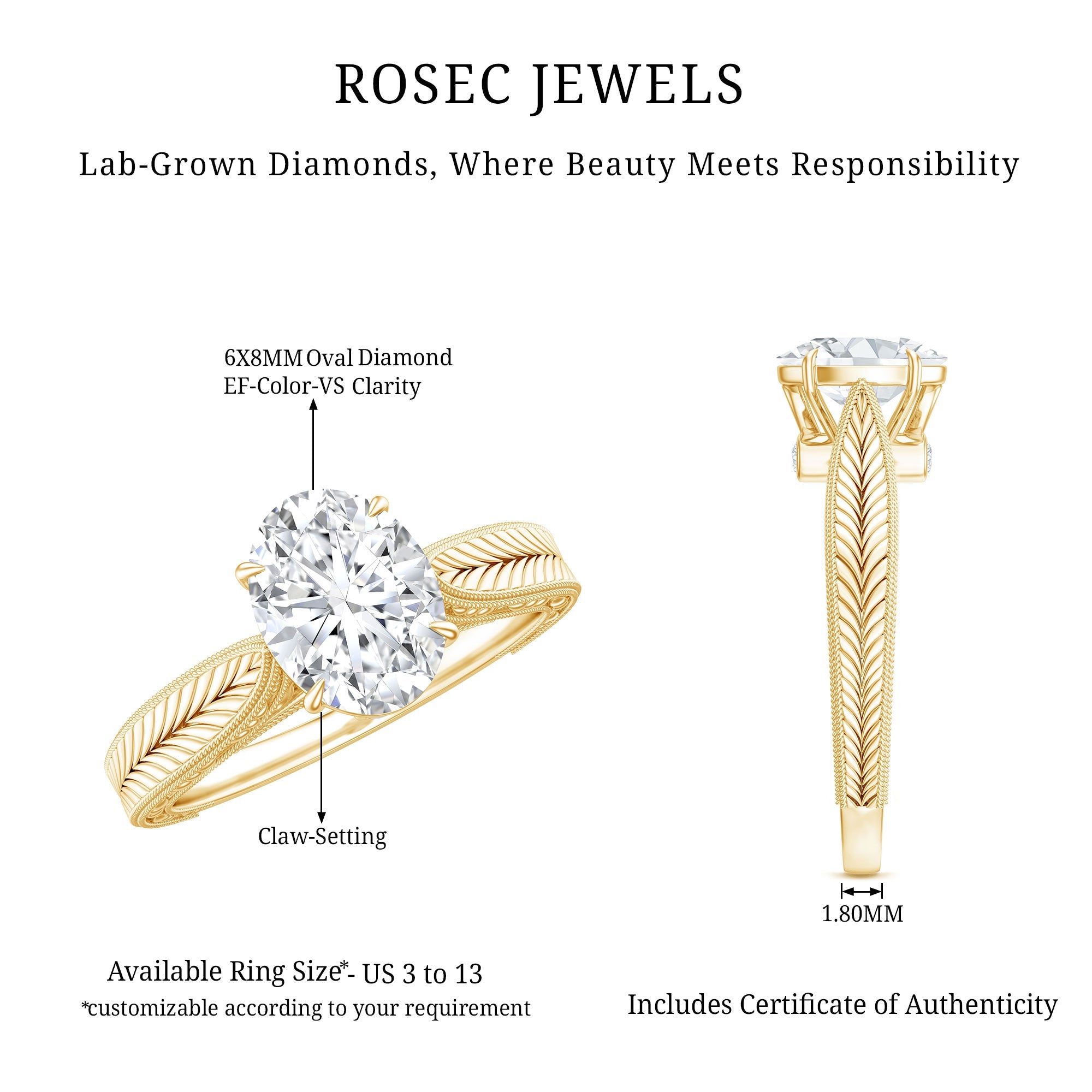 Claw Set Oval Shape Lab Grown Diamond Solitaire Engagement Ring