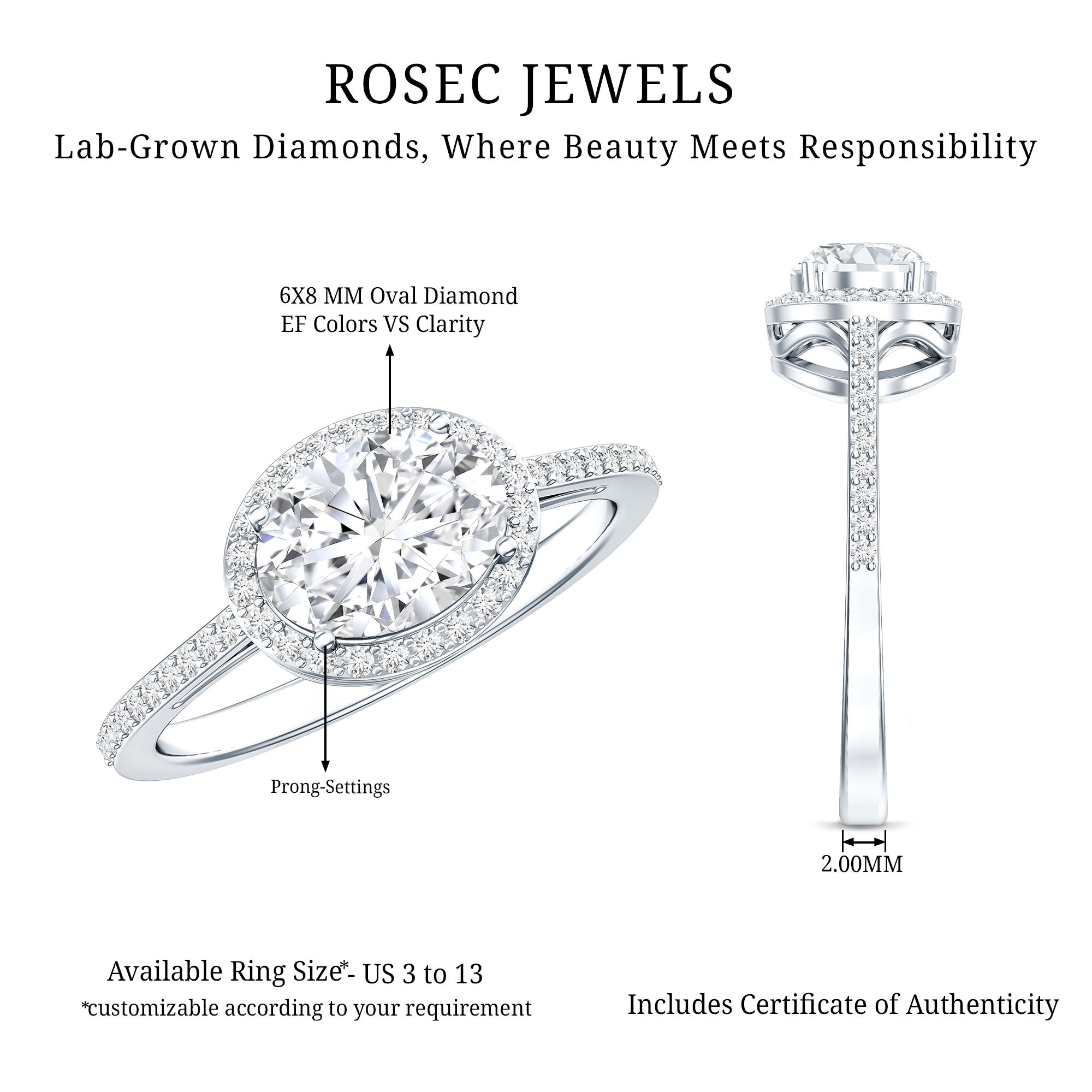 Oval Shape Lab Grown Diamond Engagement Ring with Halo