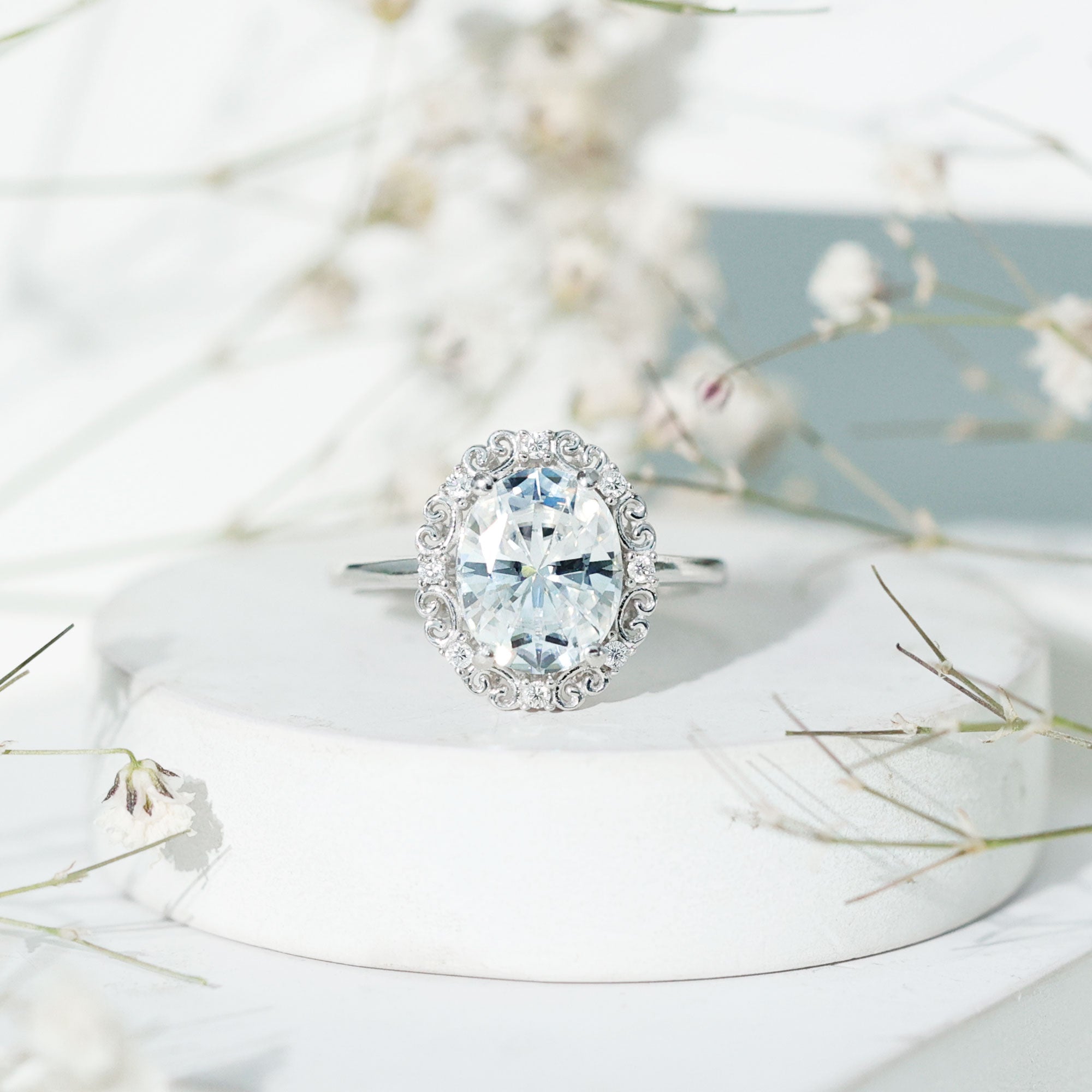 Womens 3.5 Carat Moissanite Vintage Style Engagement Ring