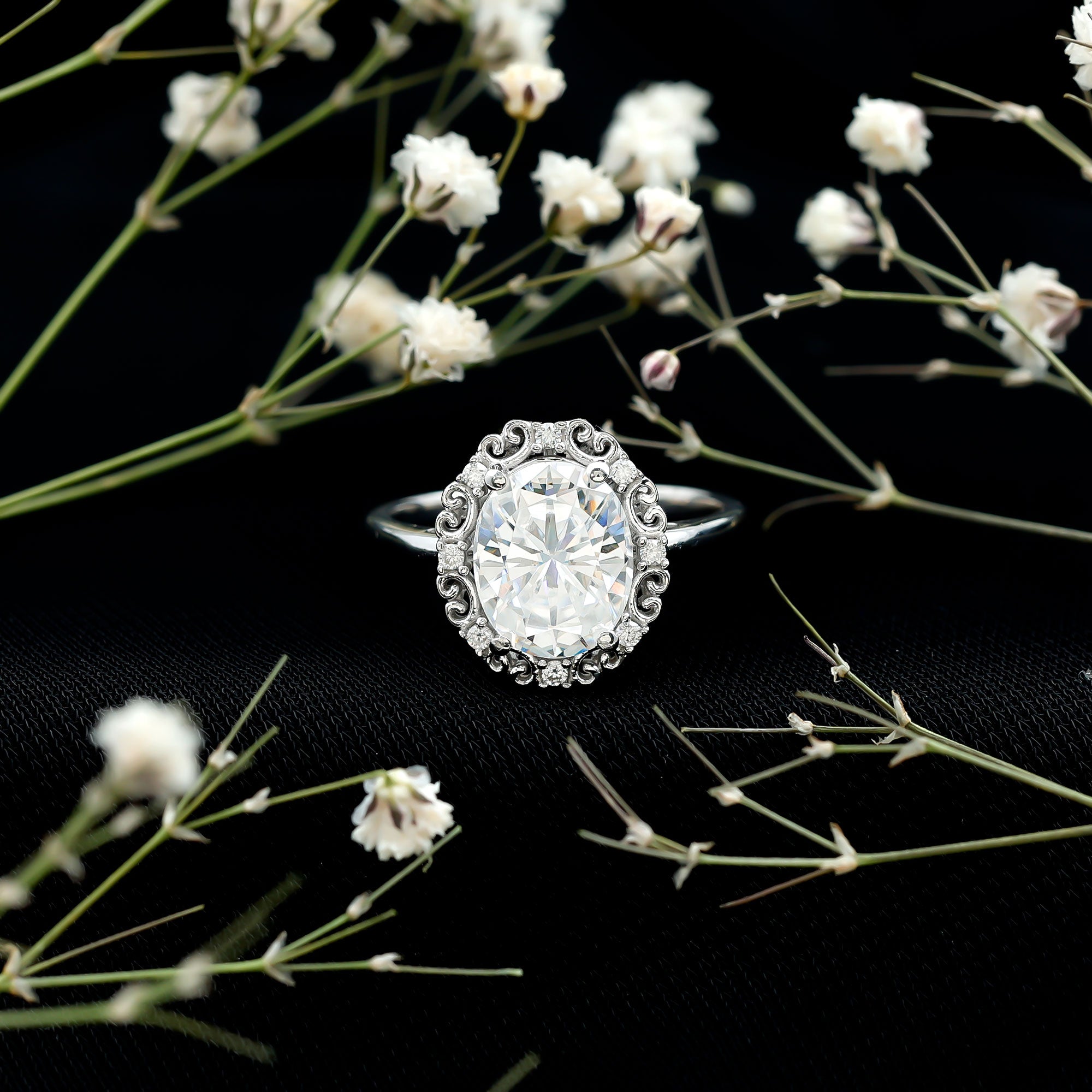 Womens 3.5 Carat Moissanite Vintage Style Engagement Ring