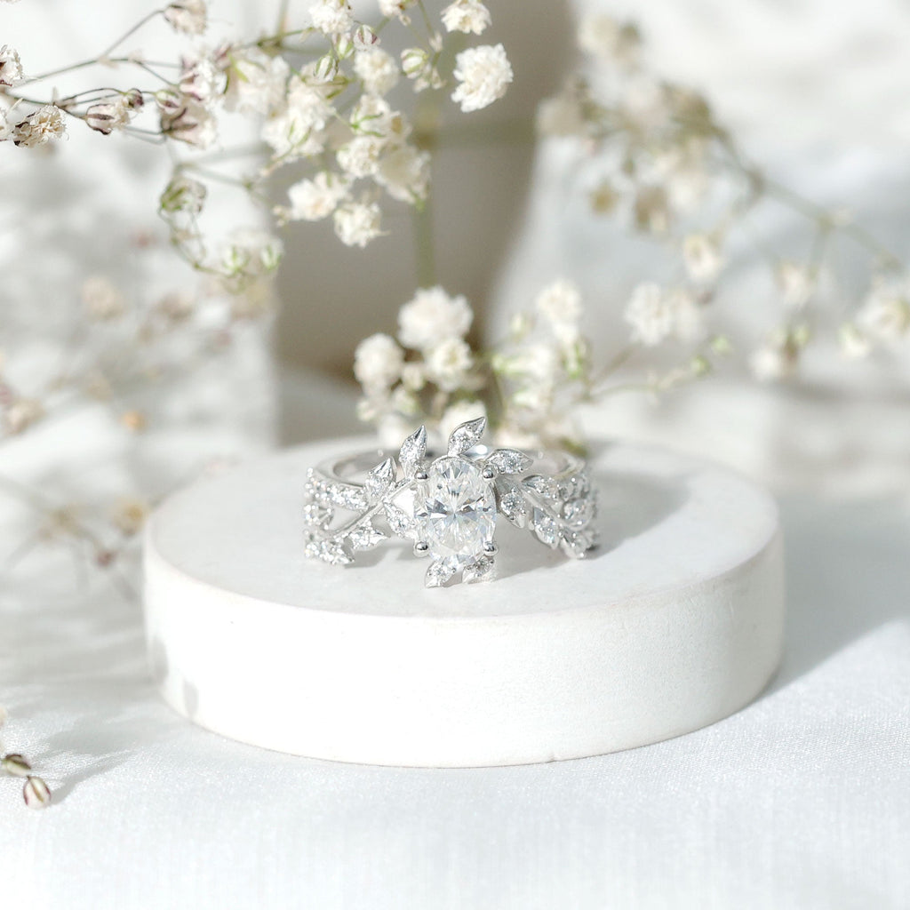 Certified 1.2 Carat Moissanite Vine Engagement Ring in Silver