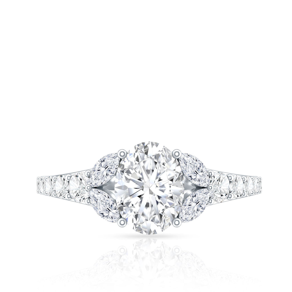 1.2 Carat Oval Moissanite Designer Engagement Ring in 14k Gold Plated Silver
