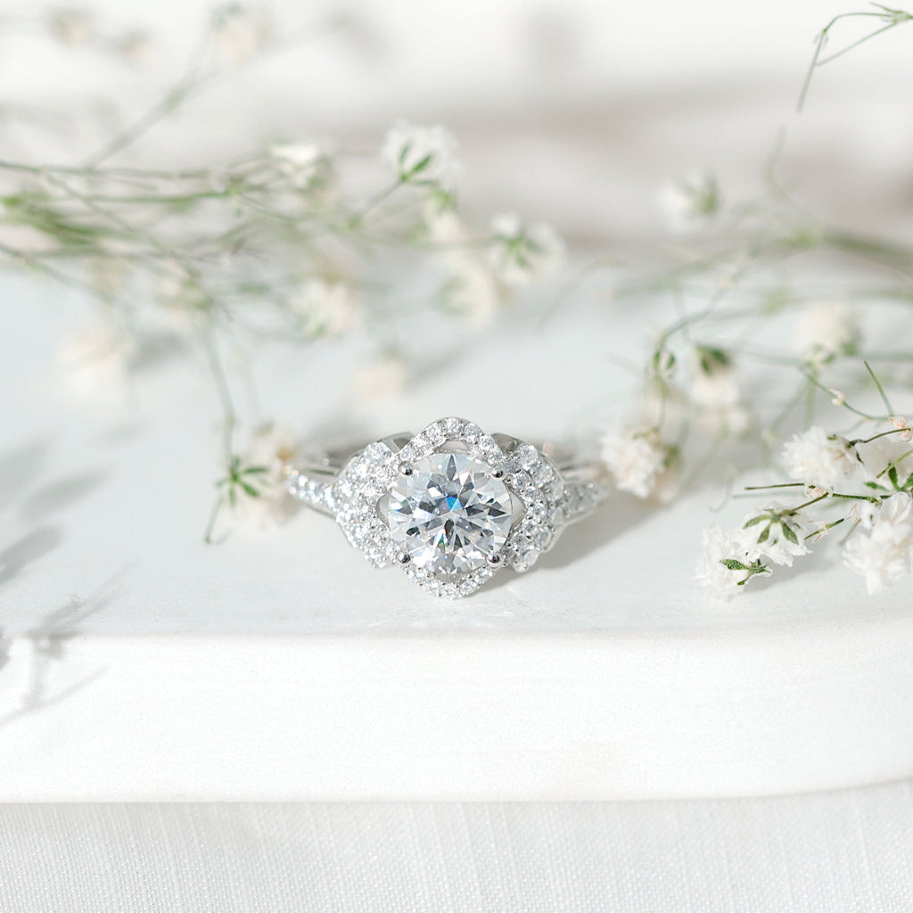 Certified 2 Carat Round Cut Moissanite Antique Engagement Ring