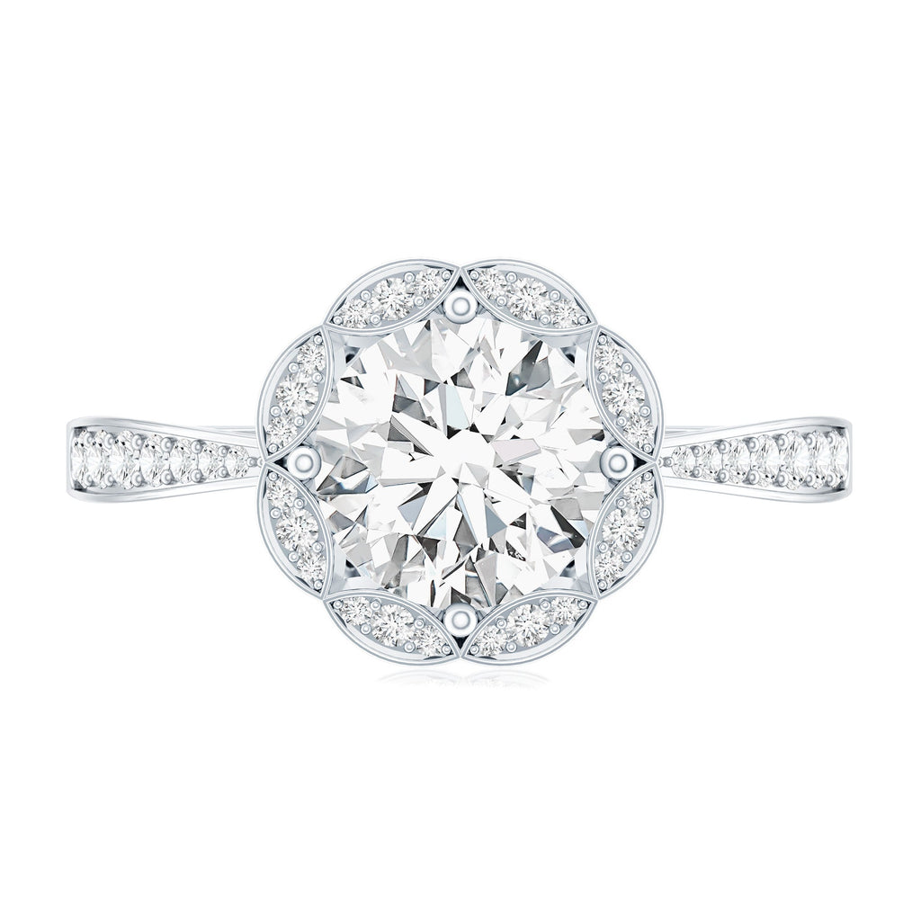 Certified Moissanite Designer Halo Engagement Ring in Gold Plated Silver