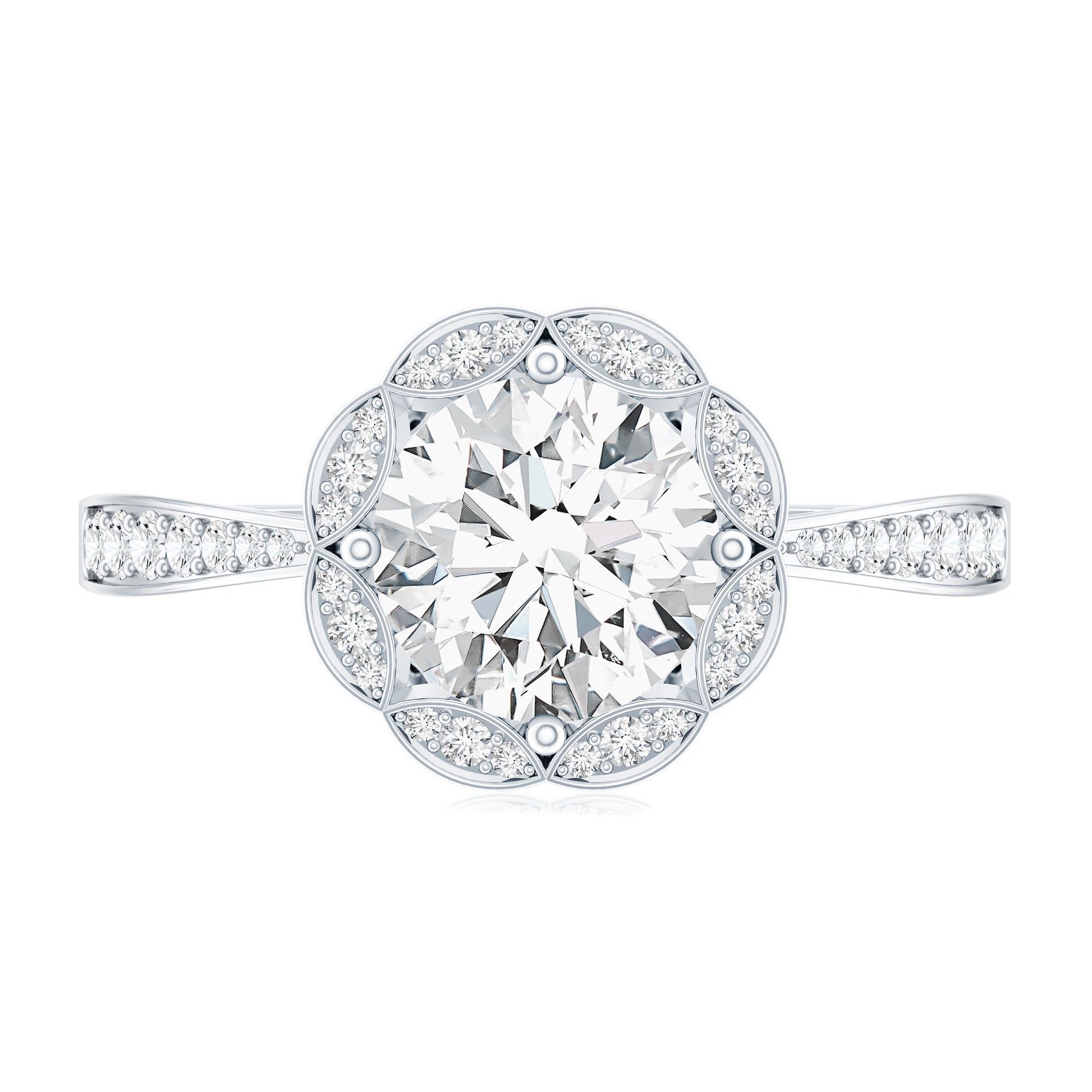 Certified Moissanite Designer Halo Engagement Ring in Gold Plated Silver