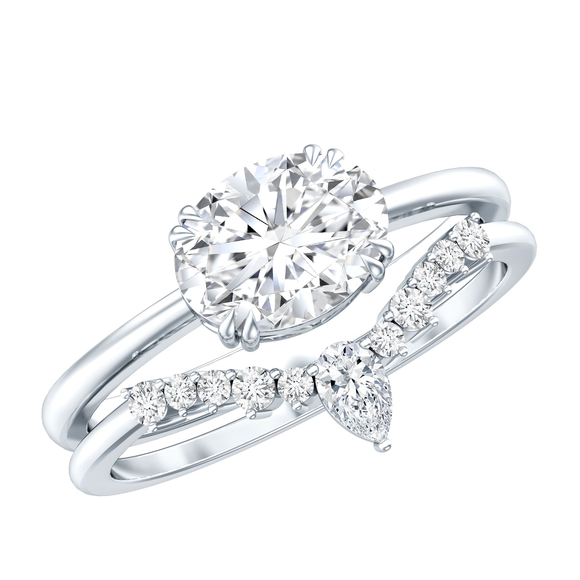 1.2 Carat Oval Shaped Moissanite East West Engagement Ring with Band