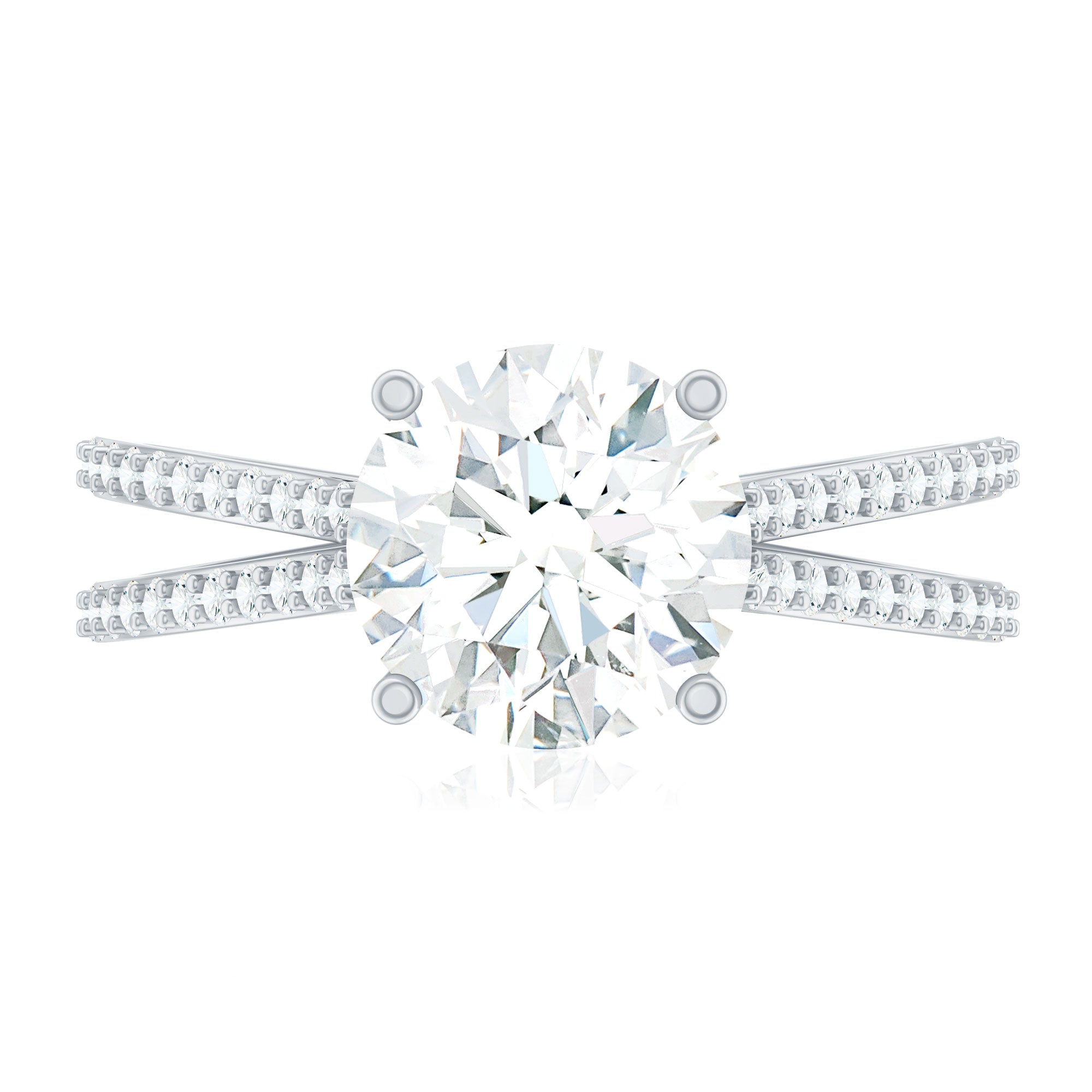 Solitaire Moissanite 2 Carat Engagement Ring with Split Shank