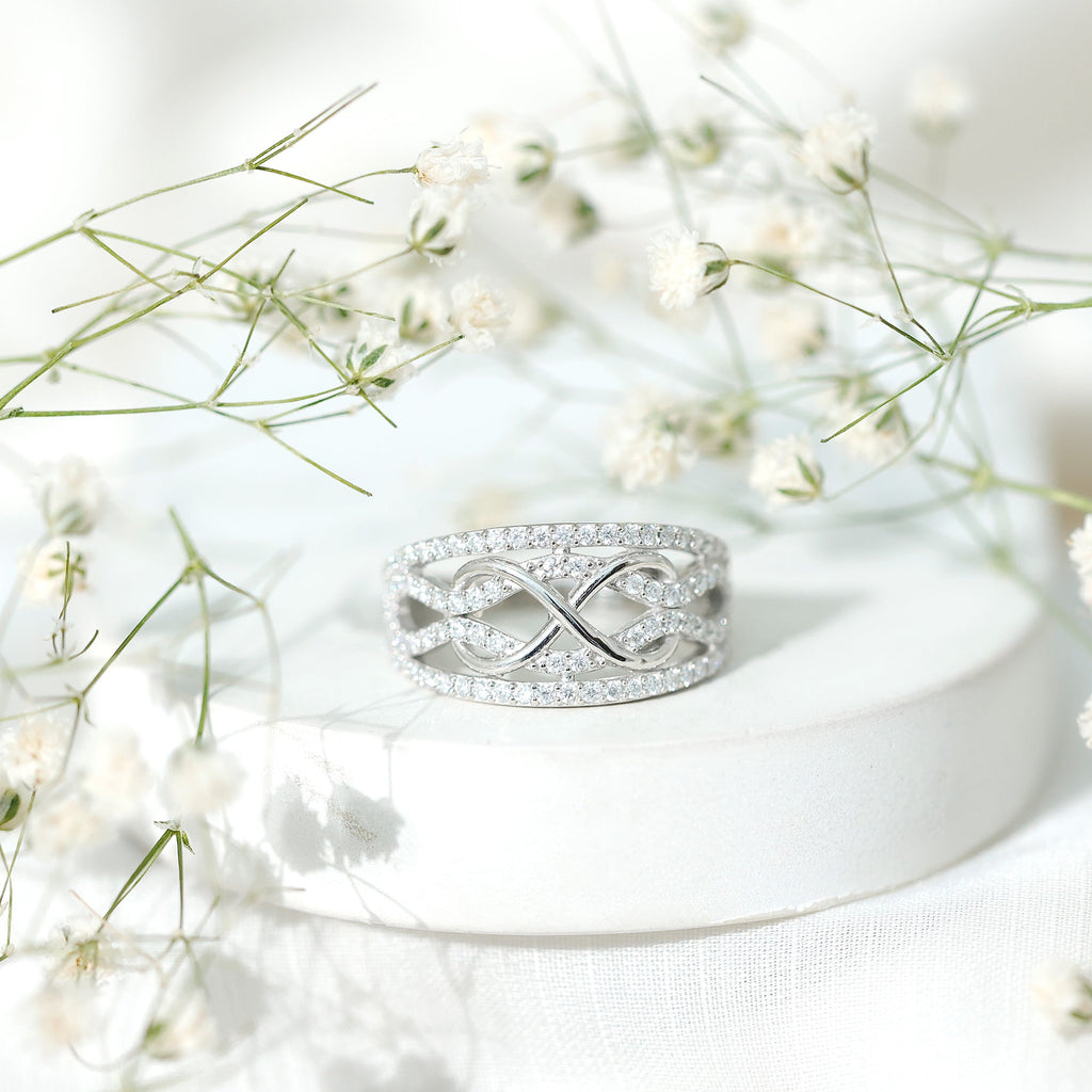 Designer Moissanite Infinity Anniversary Band in Silver