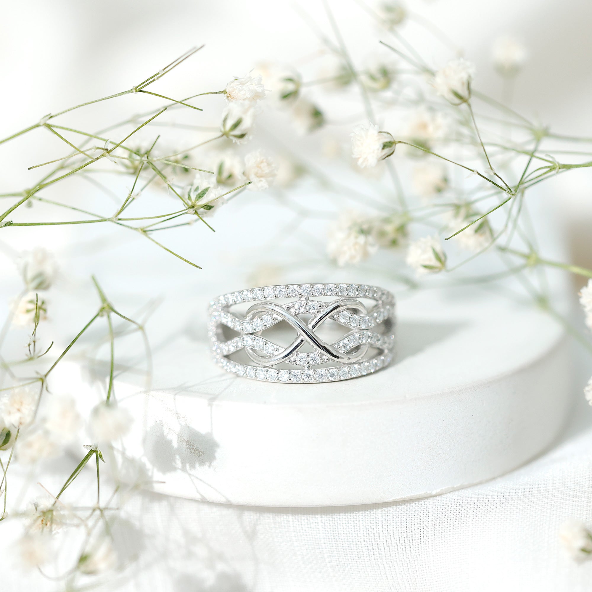 Designer Moissanite Infinity Anniversary Band in Silver