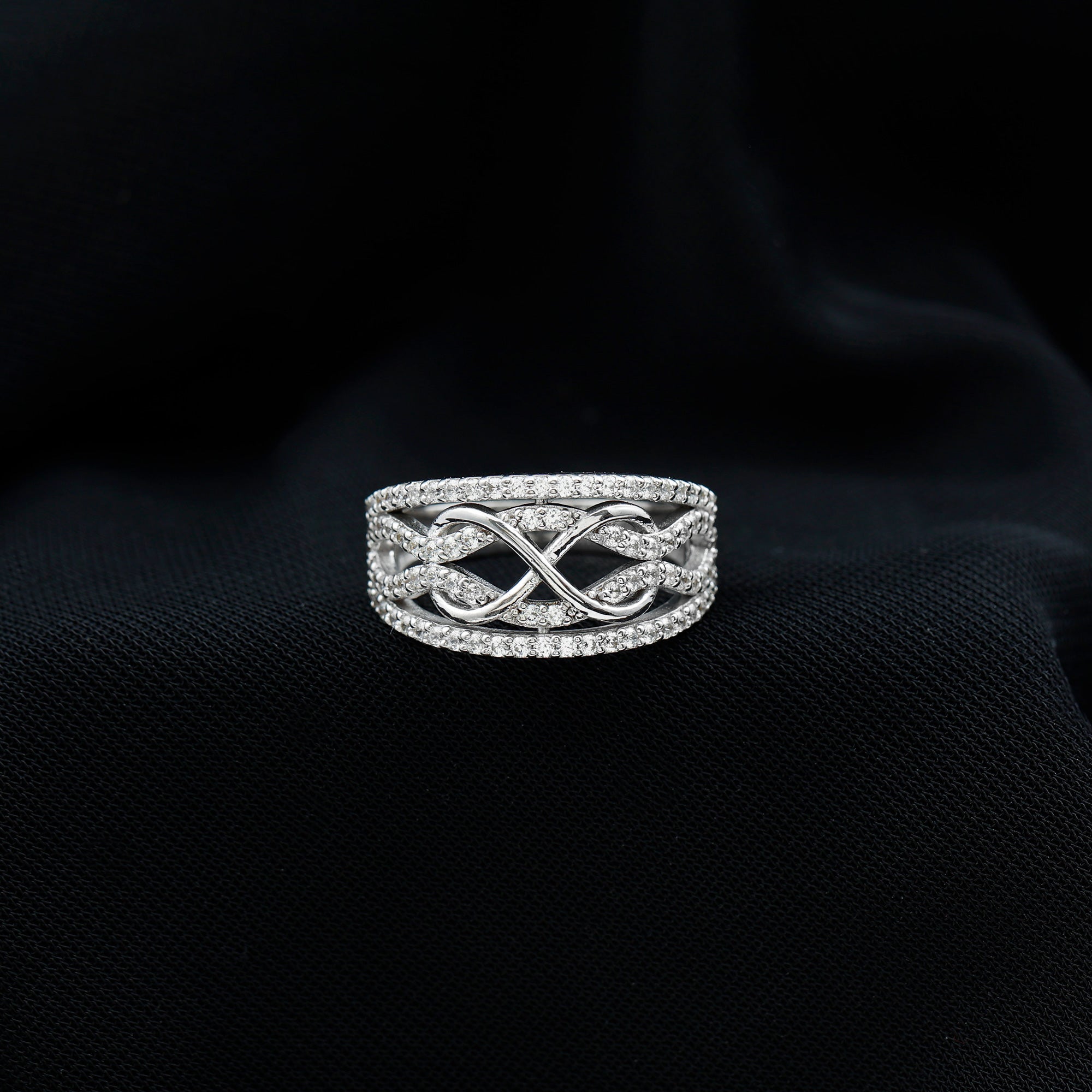 Designer Moissanite Infinity Anniversary Band in Silver