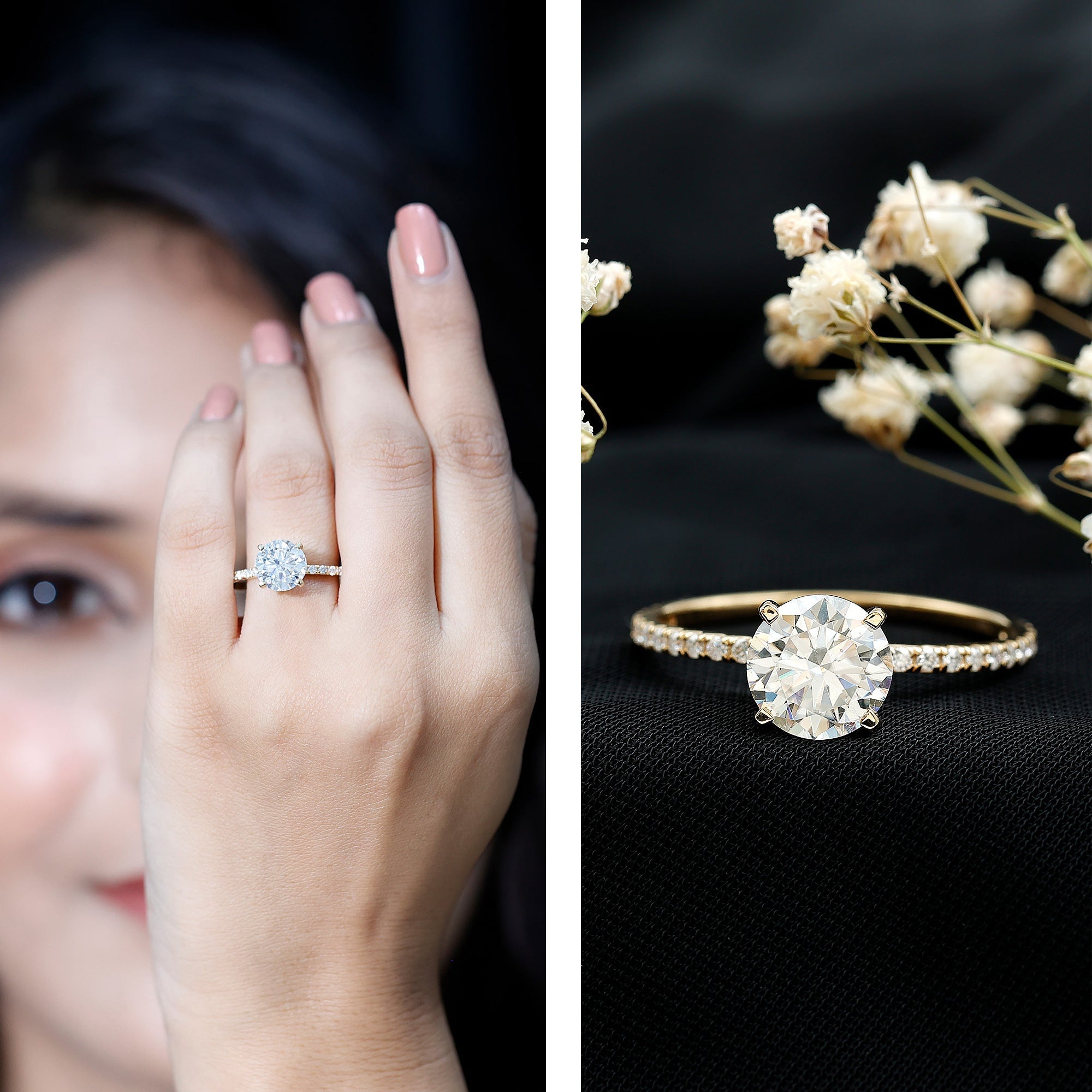 3 Carat Brilliant Cut Moissanite Classic Engagement Ring In Gold Plated Silver
