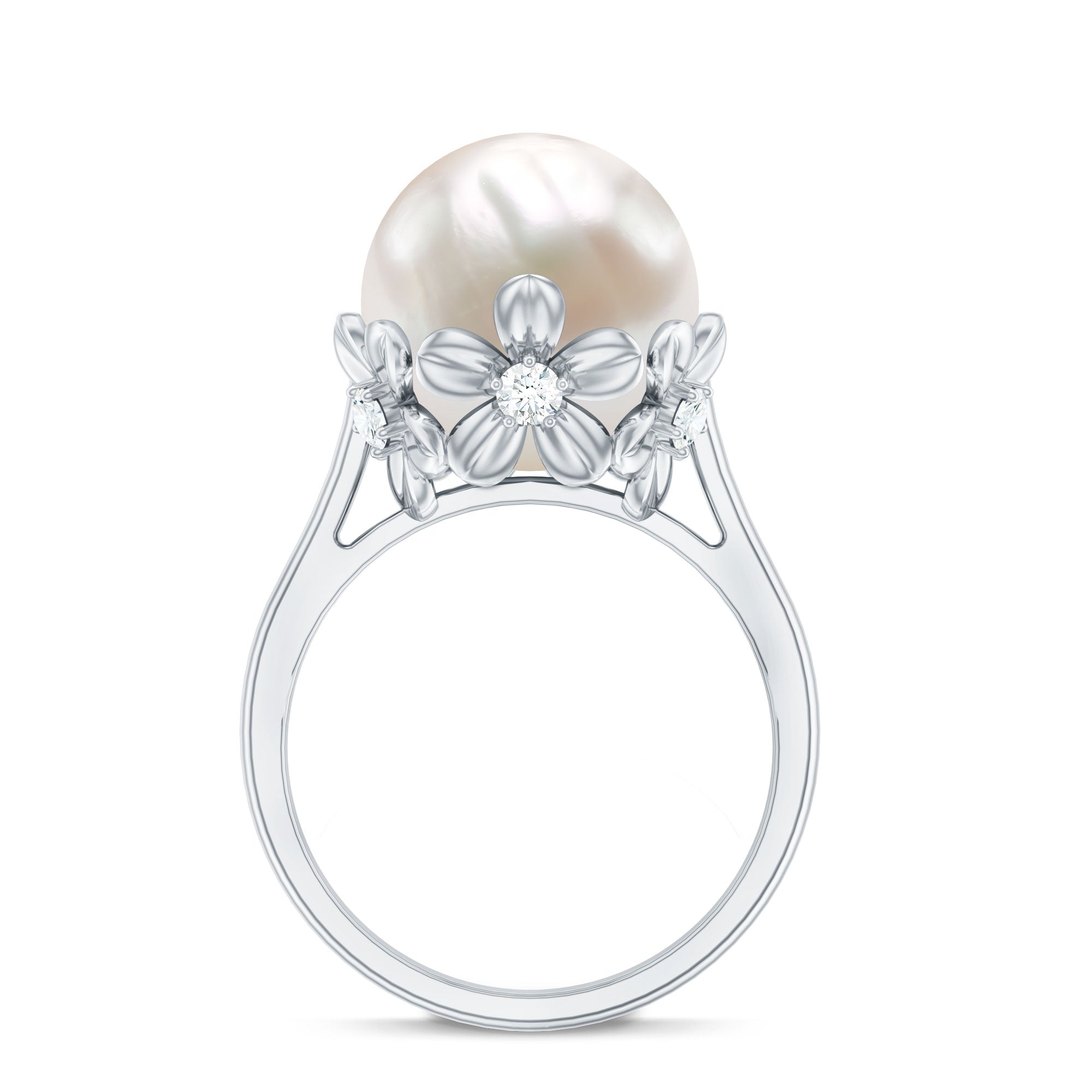 11 Carat Freshwater Pearl Flower Engagement Ring with Diamond