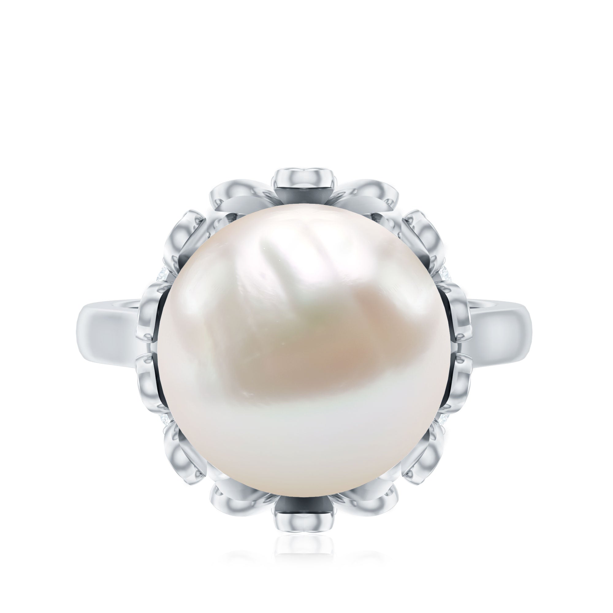 11 Carat Freshwater Pearl Flower Engagement Ring with Diamond