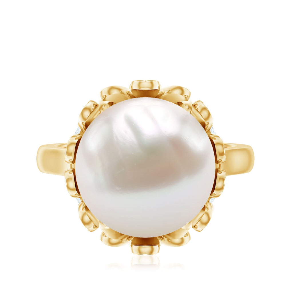 11 Carat Freshwater Pearl Flower Engagement Ring with Diamond