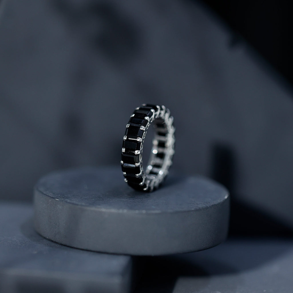 Emerald Cut Black Spinel Eternity Band