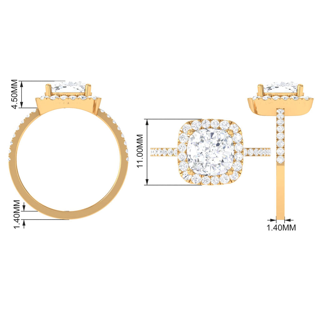 8 MM Cushion Cut Moissanite Halo Engagement Ring for Women