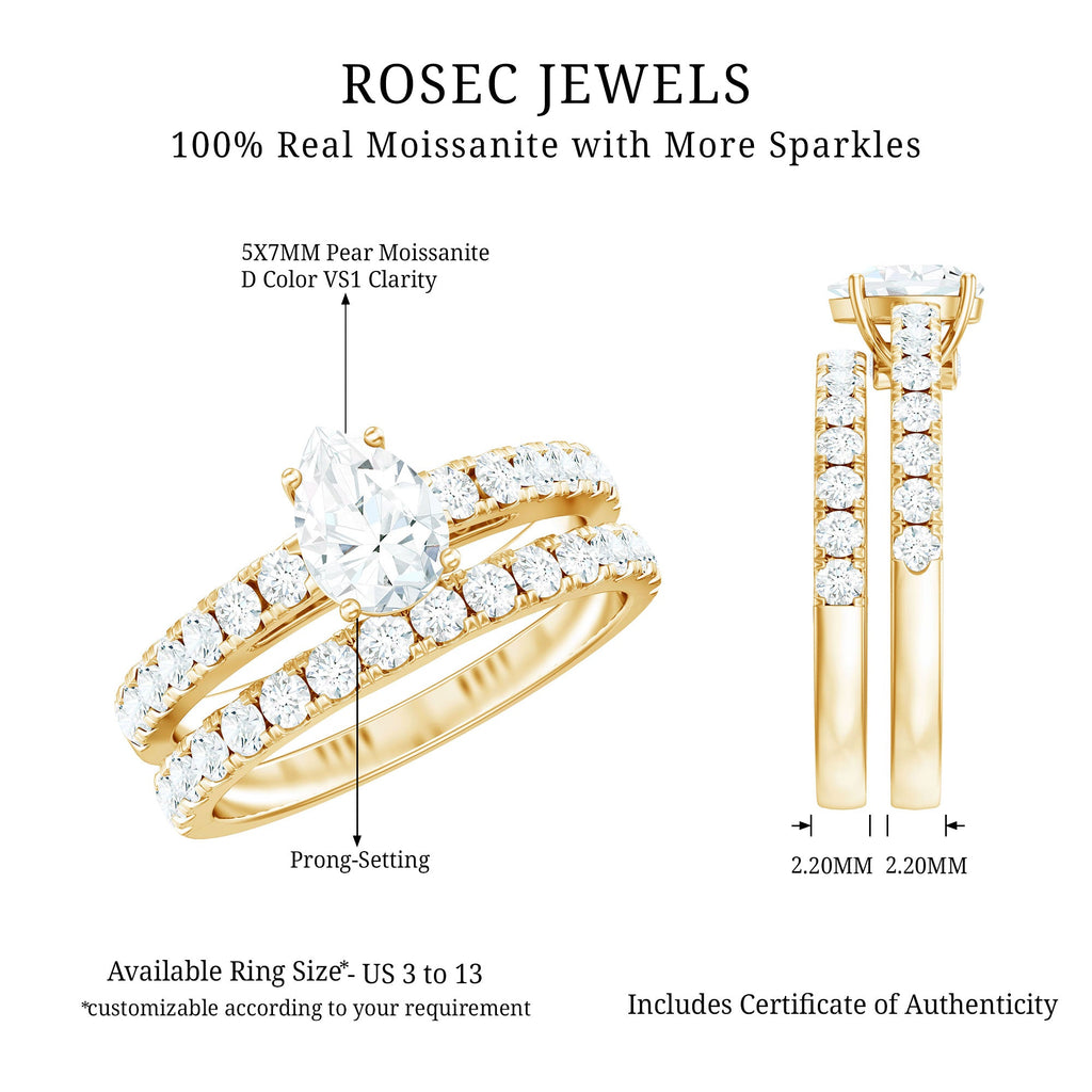 Pear Shaped Moissanite Engagement Ring with Wedding Band