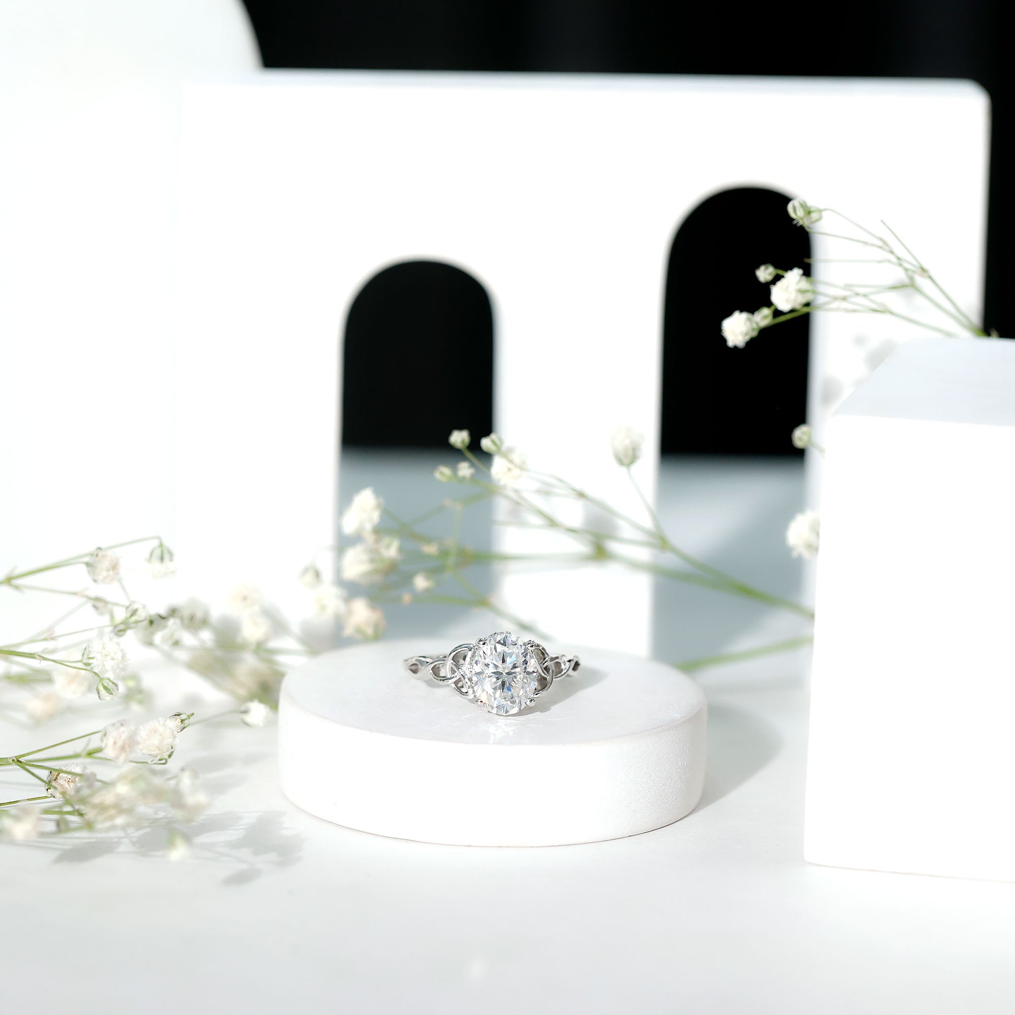 Certified 2 Carat Moissanite Hidden Halo Engagement Ring with Celtic Knot