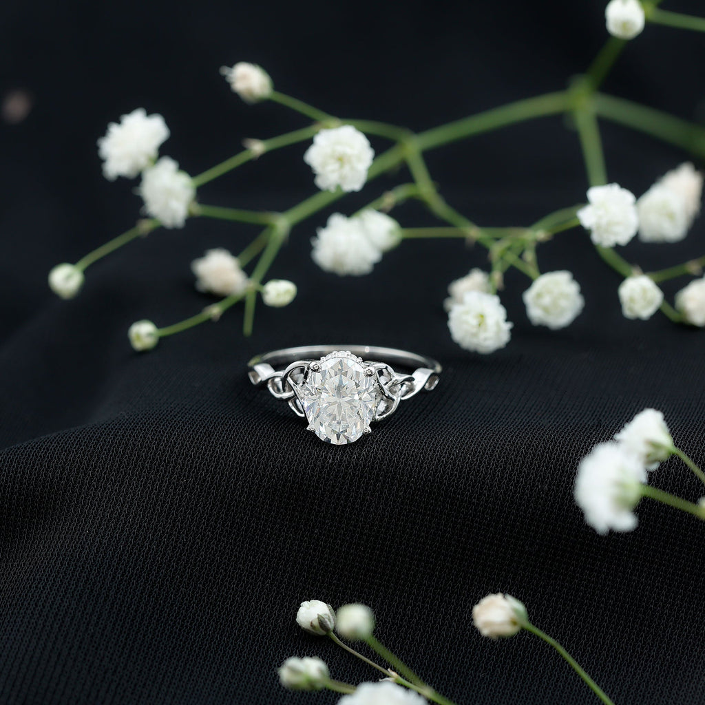 Certified 2 Carat Moissanite Hidden Halo Engagement Ring with Celtic Knot