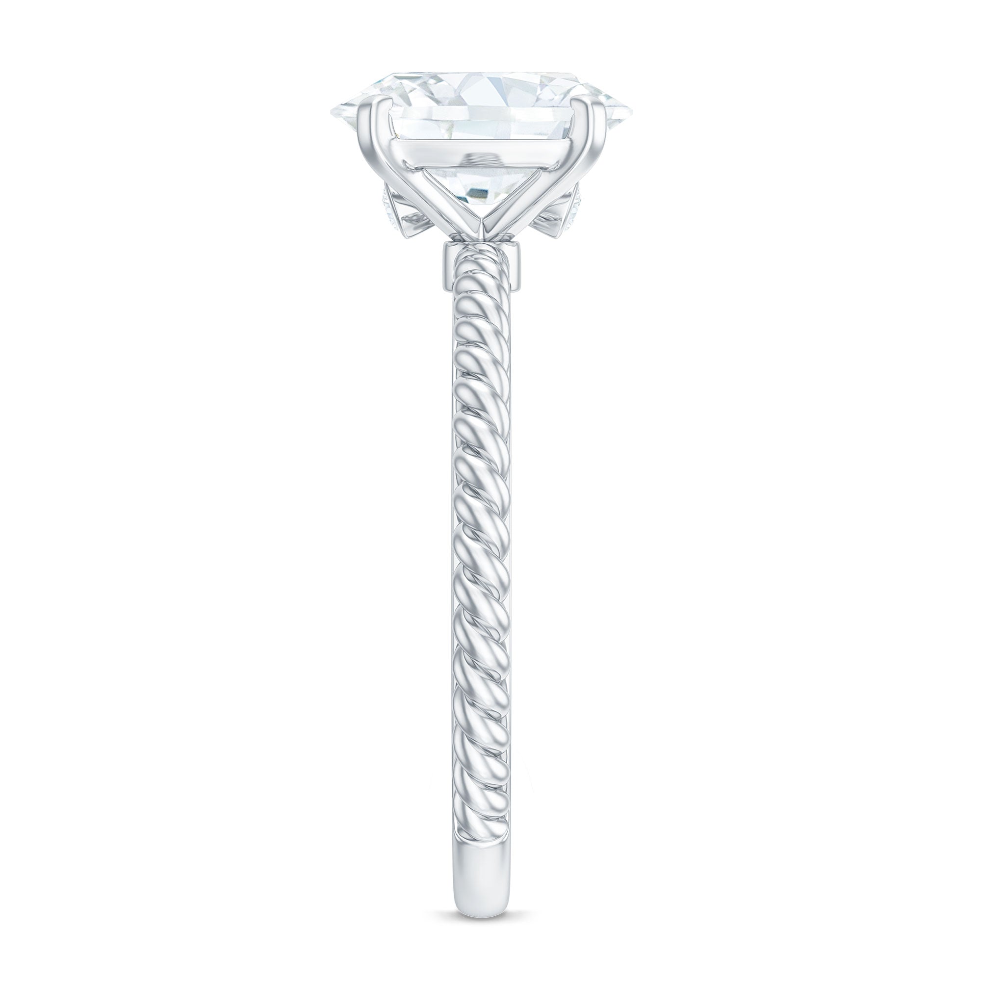 Oval Shape Moissanite Solitaire Engagement Ring with Twisted Rope
