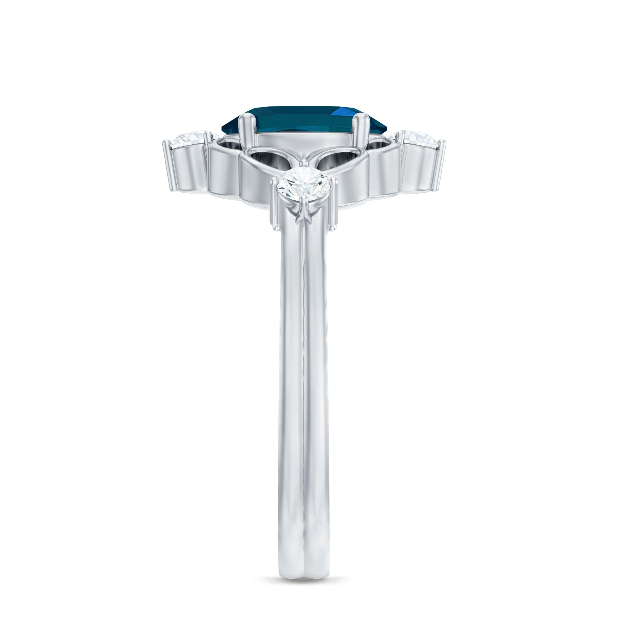 Art Deco Inspired Blue Topaz Oval Engagement Ring with Diamond