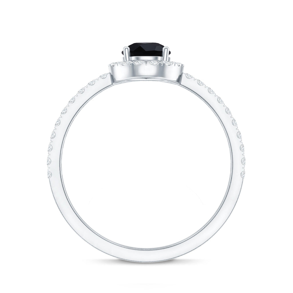 Certified 0.85 Carat Pear Shape Lab Grown Black and White Diamond Halo Engagement Ring