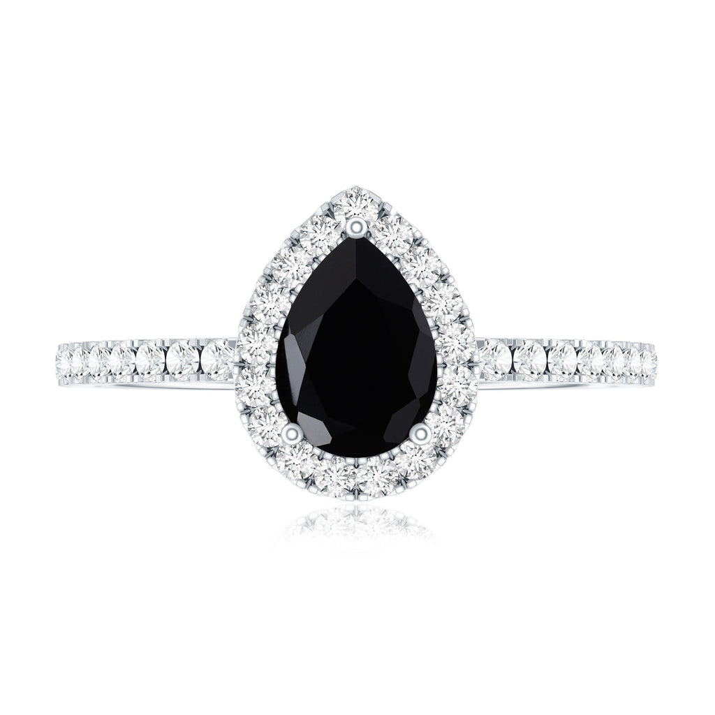 Certified 0.85 Carat Pear Shape Lab Grown Black and White Diamond Halo Engagement Ring