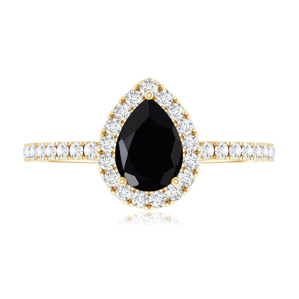 Certified 0.85 Carat Pear Shape Lab Grown Black and White Diamond Halo Engagement Ring