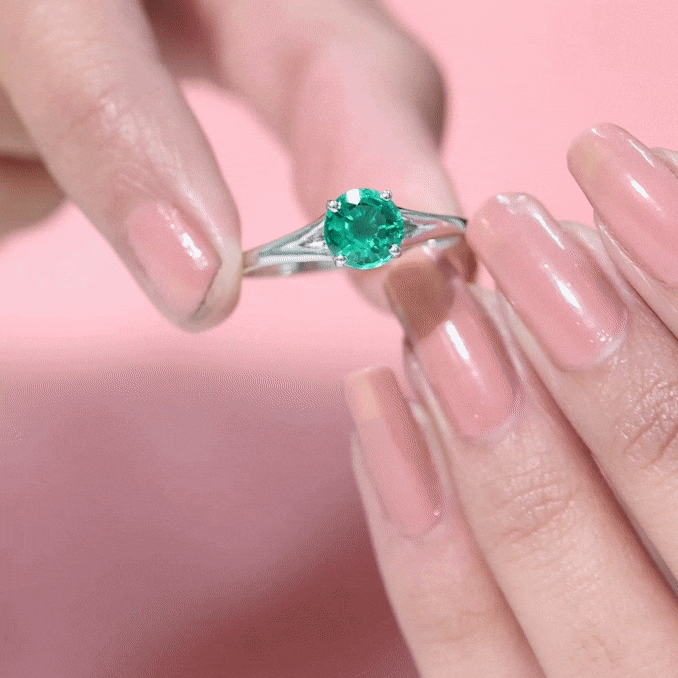 Certified 8 mm Lab Grown Emerald Engagement Ring with Diamond