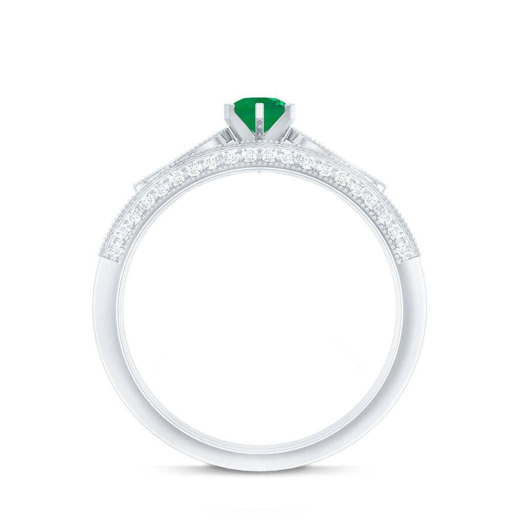 Vintage Looking Emerald Diamond Engagement Wedding Ring Set of 2