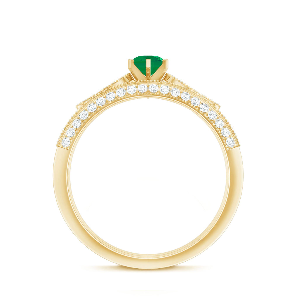 Vintage Looking Emerald Diamond Engagement Wedding Ring Set of 2