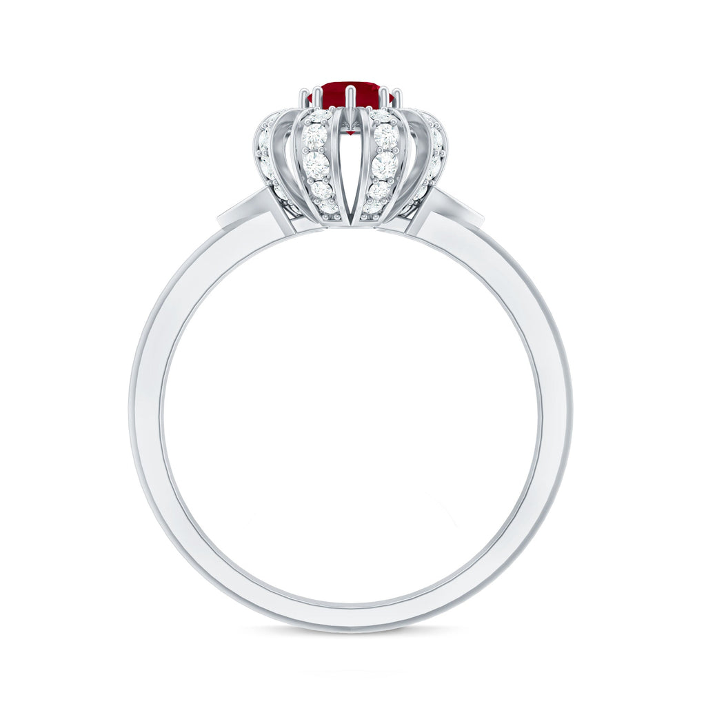 Natural Ruby Flower Promise Ring with Diamond