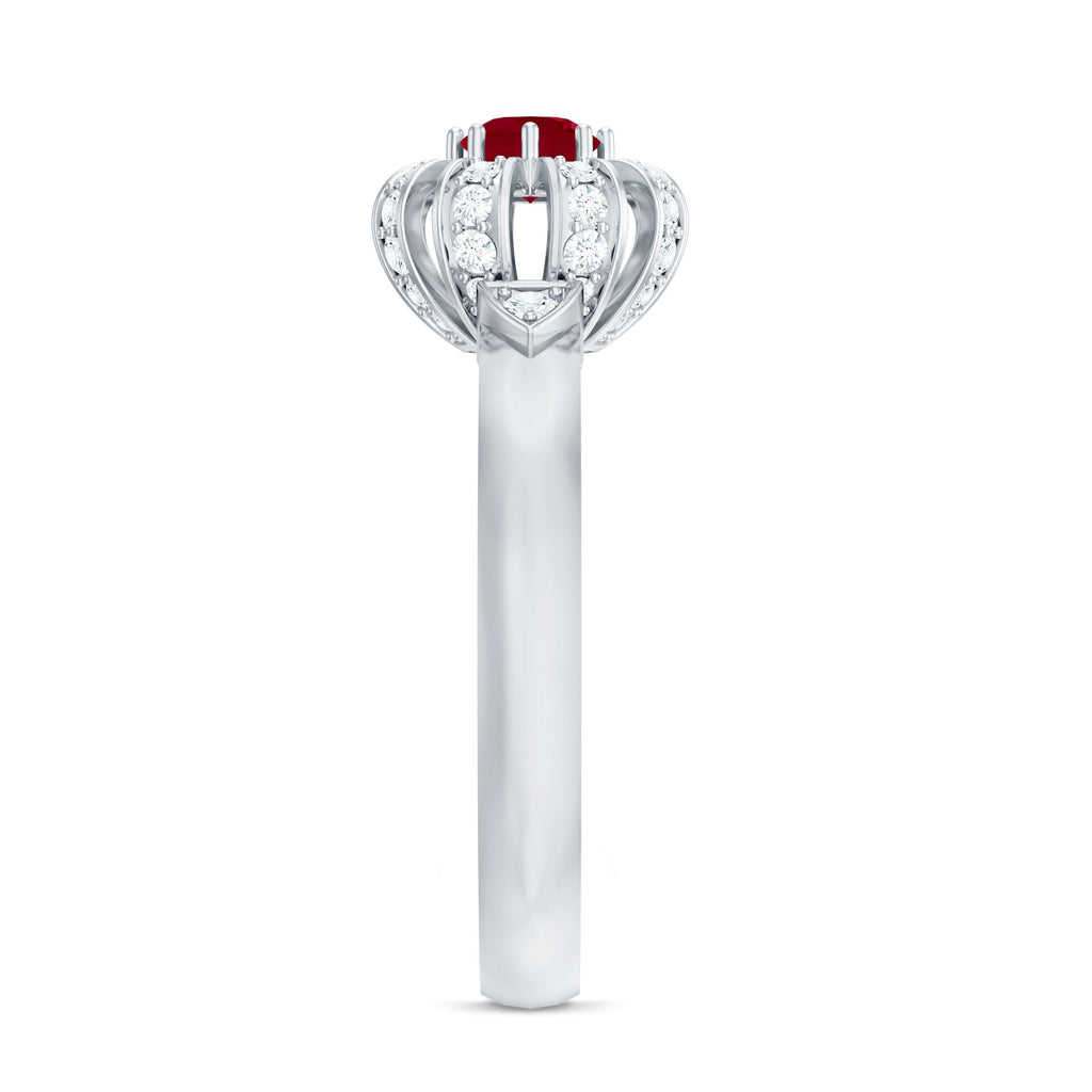 Natural Ruby Flower Promise Ring with Diamond