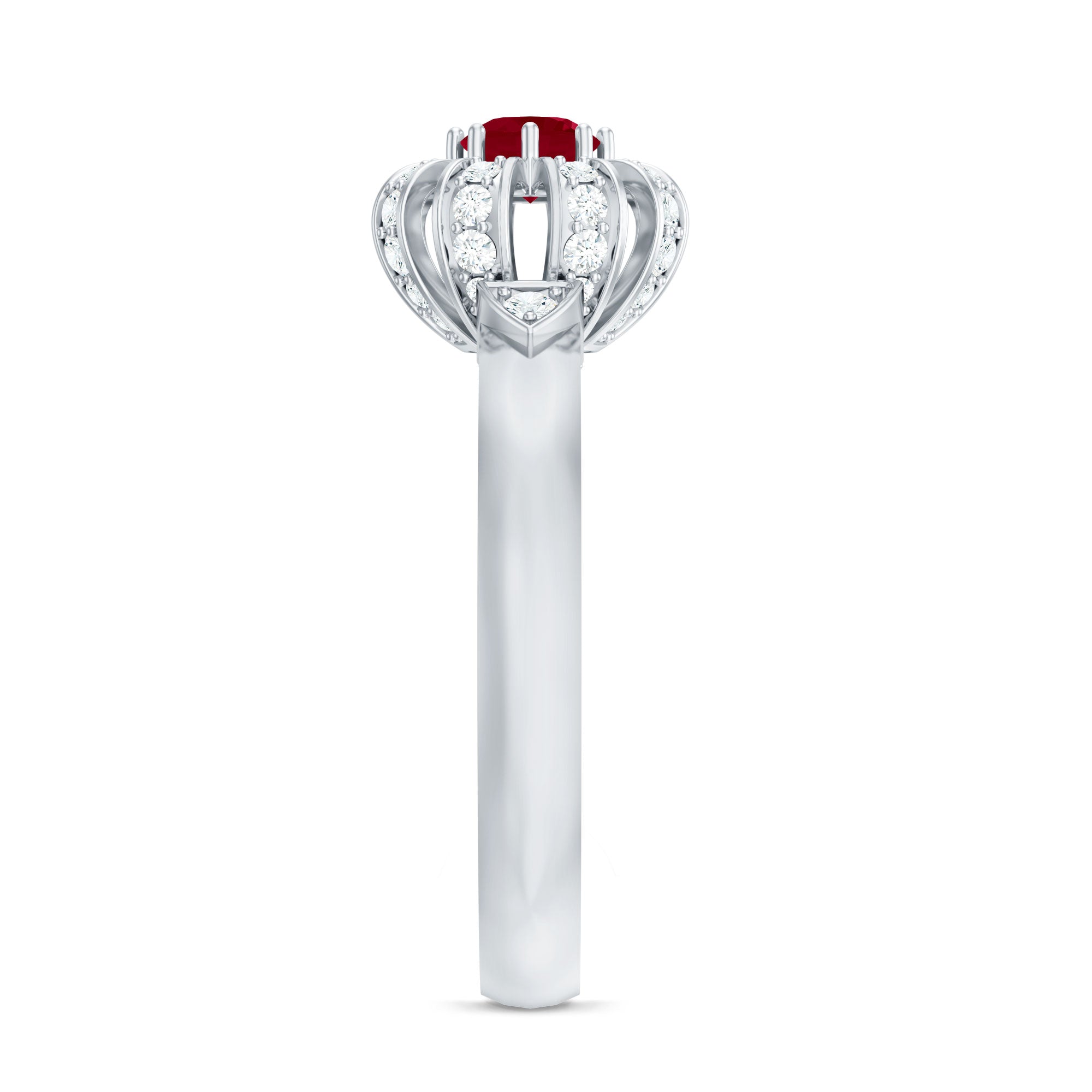 Natural Ruby Flower Promise Ring with Diamond