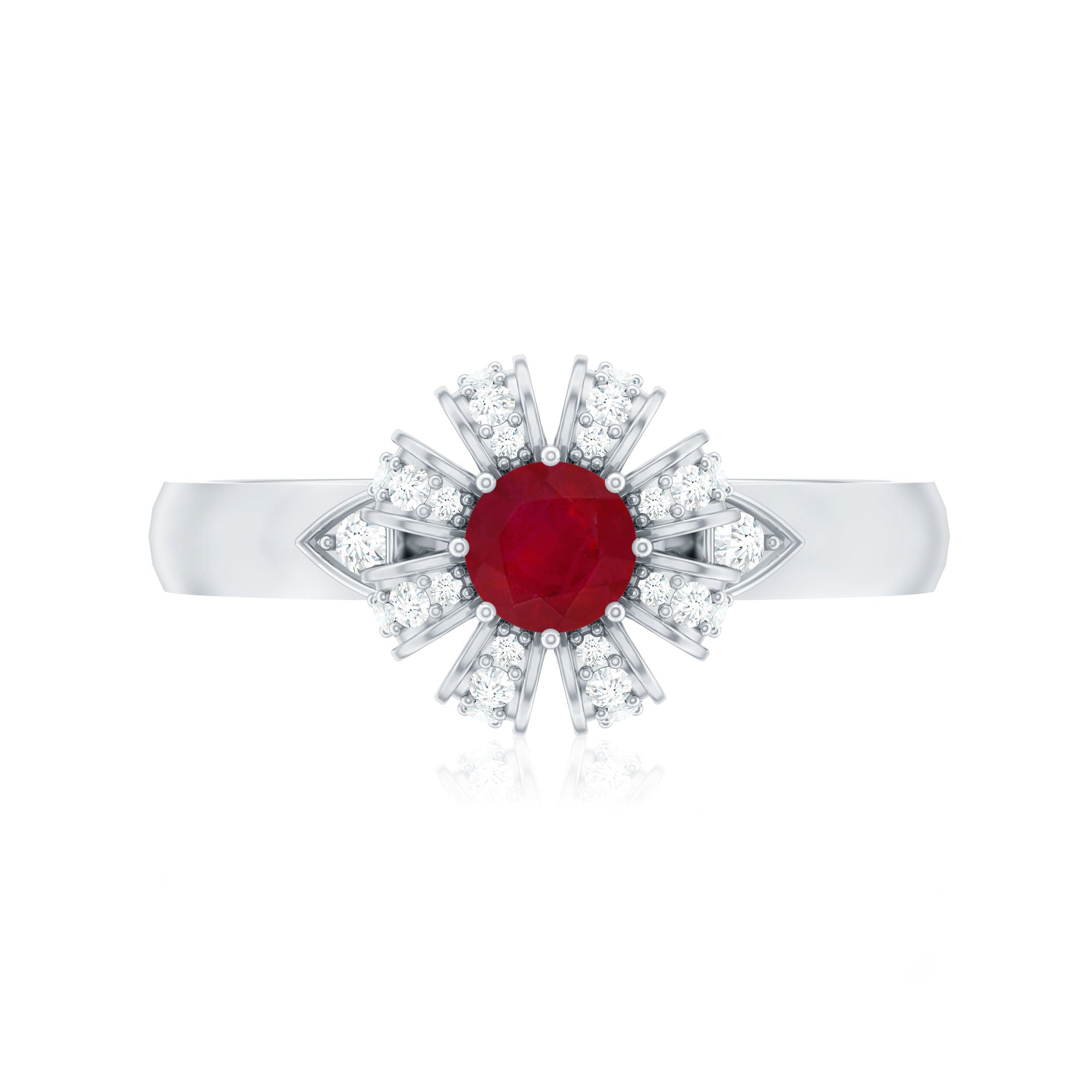 Natural Ruby Flower Promise Ring with Diamond