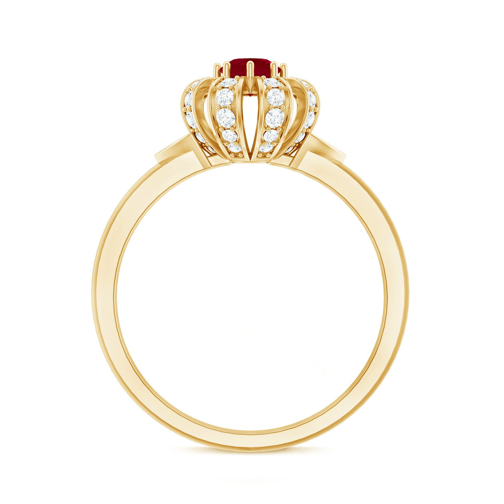 Natural Ruby Flower Promise Ring with Diamond