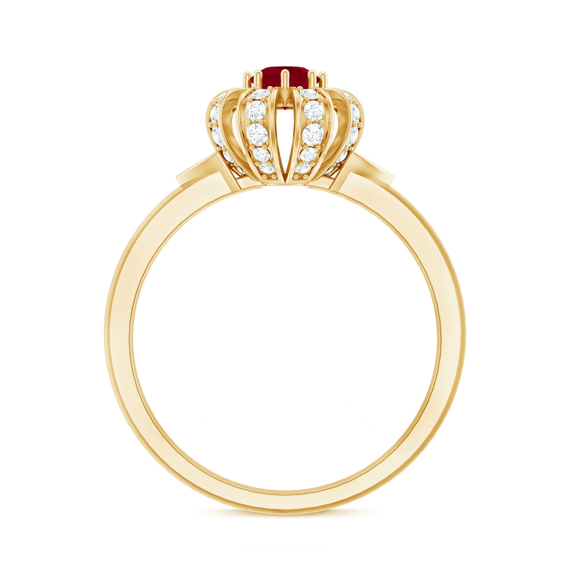 Natural Ruby Flower Promise Ring with Diamond