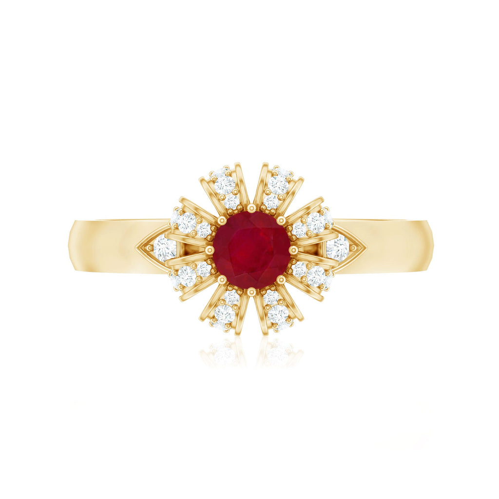 Natural Ruby Flower Promise Ring with Diamond