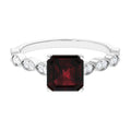 Real 8mm Asscher Cut Garnet Engagement Ring with Diamond