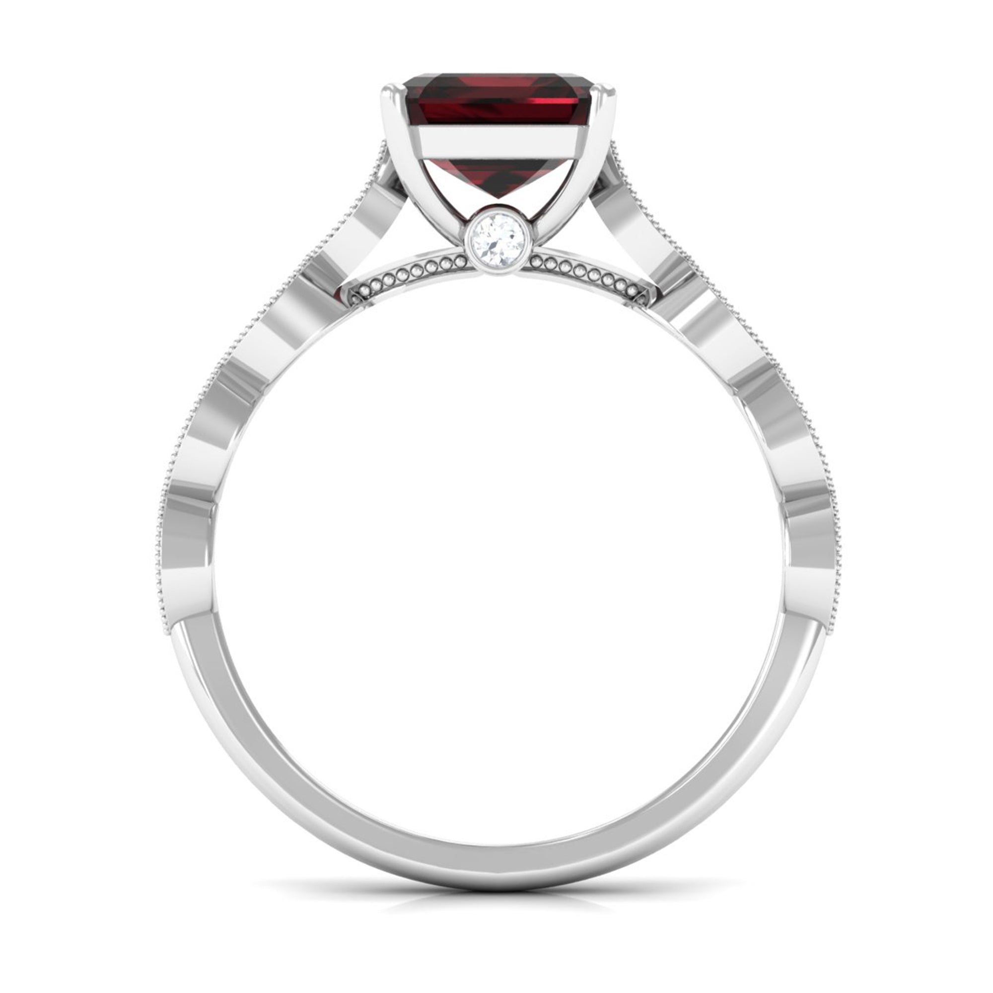 Real 8mm Asscher Cut Garnet Engagement Ring with Diamond