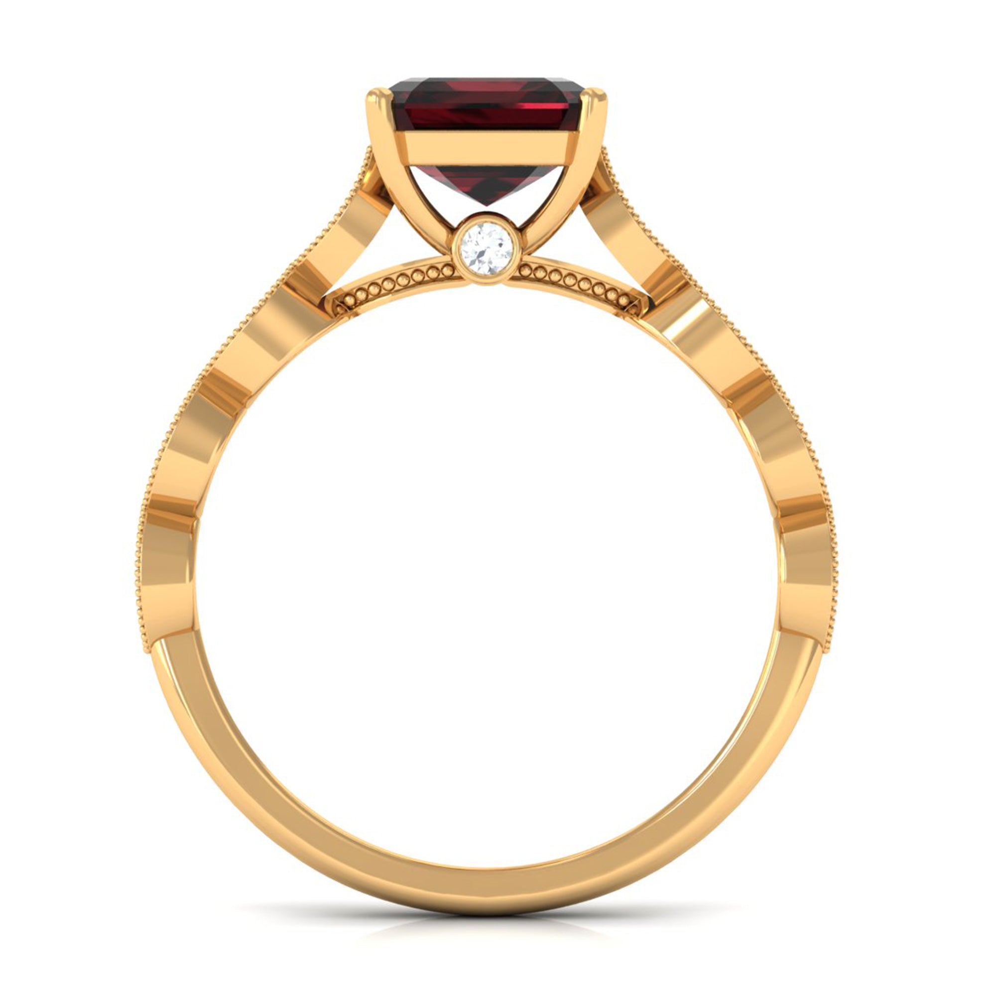 Real 8mm Asscher Cut Garnet Engagement Ring with Diamond