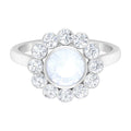 Bezel Set Moonstone Statement Engagement Ring with Diamond Halo